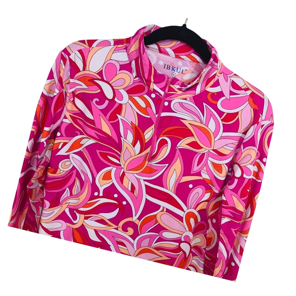 IBKUL Pink Quarter Zip Top UPF Cooling Golf Tennis Pickleball Preppy Womens XL
